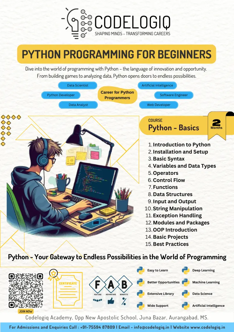 Codelogiq - Python - Web Desgining - Computer Hardware - Computer Software - Cybersecurity - Cloud Software - Email Management - Typing - Microsoft Word - Microsoft Powerpoint - Microsoft Excel - PHP - Tally - C - C++ - Python